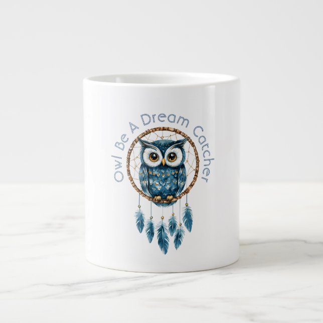 Blue Owl Dream Catcher Large Coffee Mug (Front)