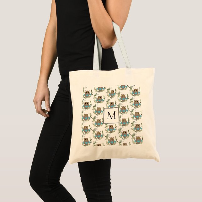 Blue Owl Eucalyptus Monogram  Tote Bag (Front (Product))