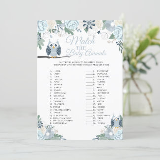 Blue Owl Floral Match La Carte de jeu Baby Animals