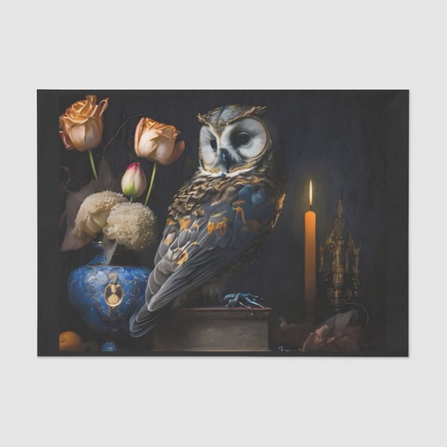 Blue Owl & Flowers Tissue Paper (Front)