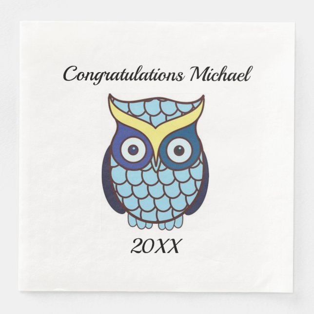 Blue Owl  Graduation Personalized Napkin (Front)
