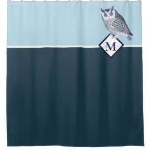 Blue Owl Grey Monogram Name Bath Towel Set