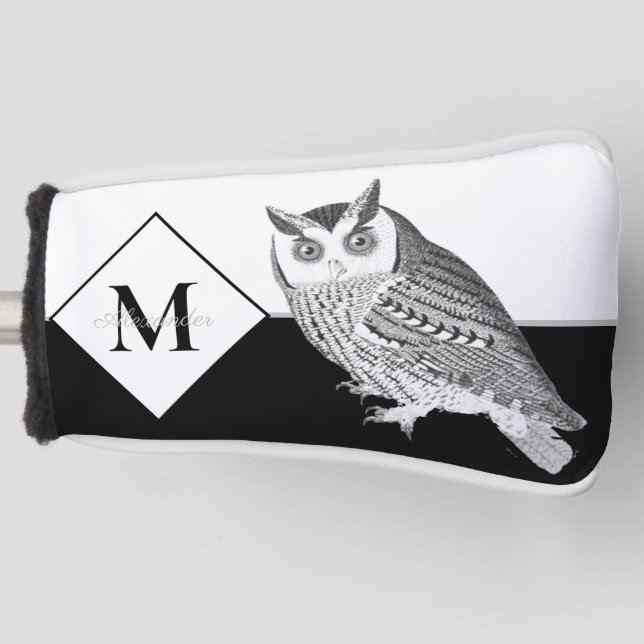 Blue Owl Grey Monogram name Golf Head Cover (Front)