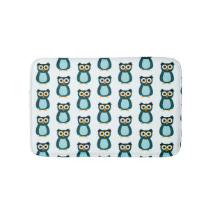 Blue Owl Illustration Bath Mat