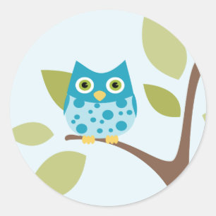 Blue Owl in a Tree Classic Round Sticker
