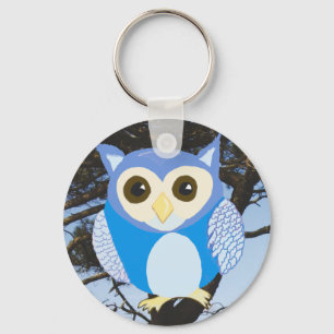 Blue Owl in a Tree Keychain