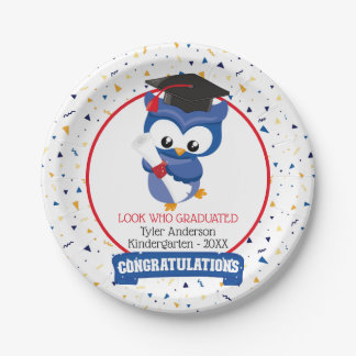Blue Owl Kindergarten Graduation Paper Plate
