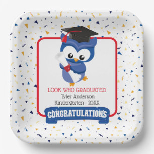 Blue Owl Kindergarten Graduation Paper Plate
