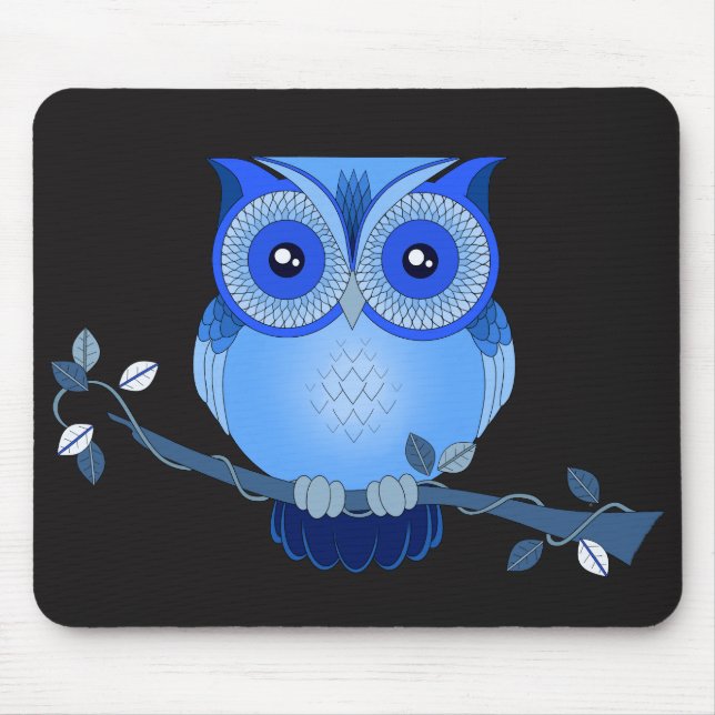 Blue Owl on Black Mousepad (Front)