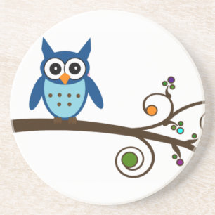 Blue Owl on Colourful Branch Coaster
