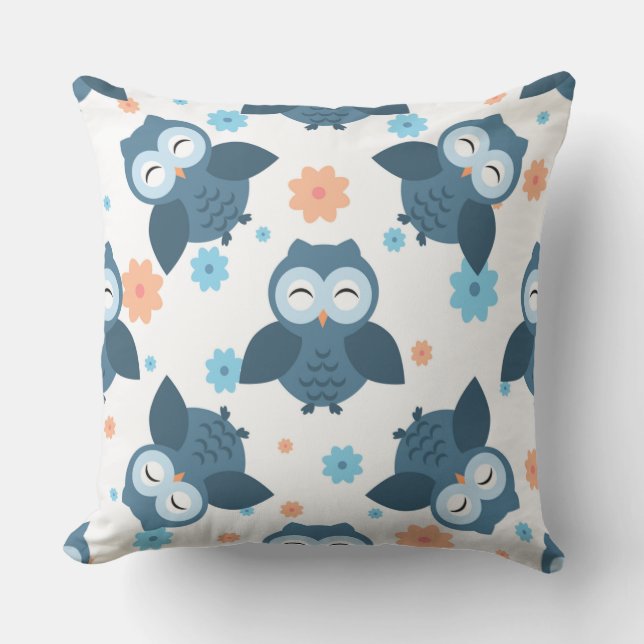 Blue Owl Outdoor Pillow (Front)