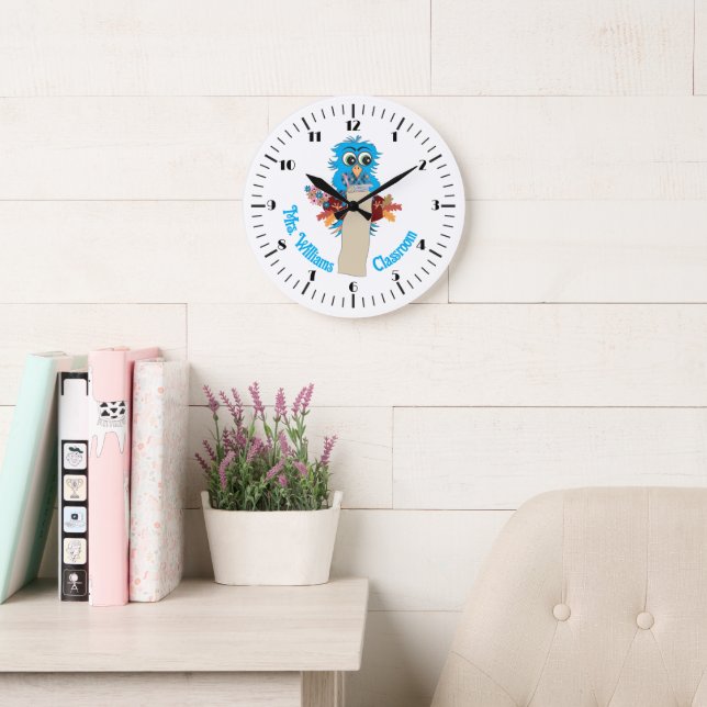 Blue Owl Personalized Teacher Classroom Wall Clock (Reading Room)