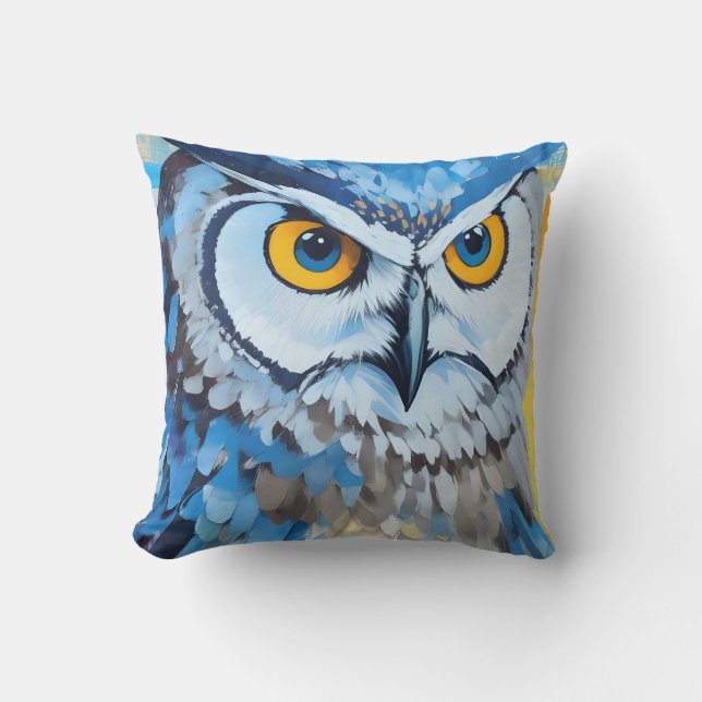 Blue Owl Portrait Paintings Throw Pillow (Front)