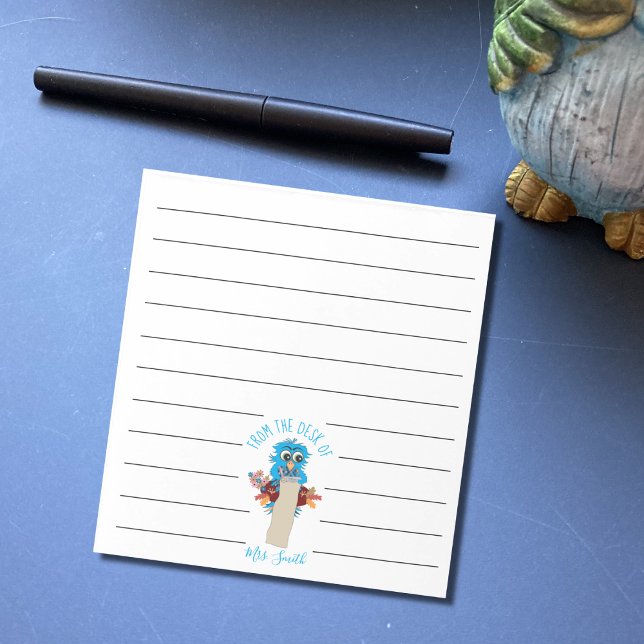 Blue Owl Teacher Lined Notepad (Notepad on a desk)