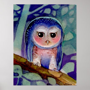 Blue Owl watercolor Poster