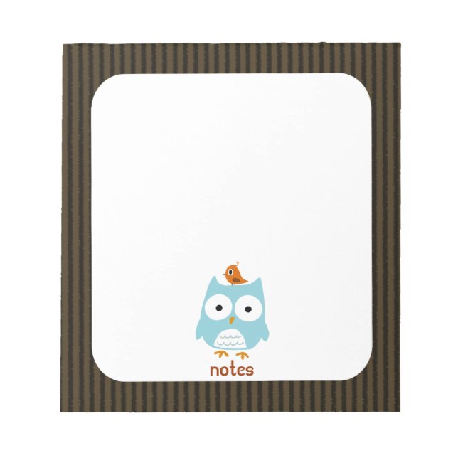 Blue Owl with Little Orange Bird Notepad (Front)