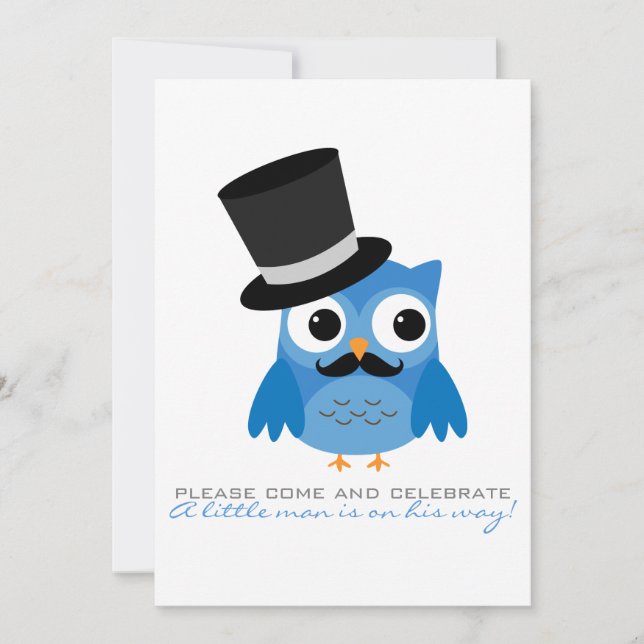 Blue Owl with Moustache Baby Shower Invitation (Front)
