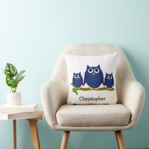 Blue Owls Design Personalised Throw Pillow