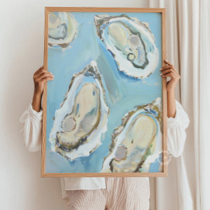 Blue Oysters Kitchen Coastal Seafood Wall Art 