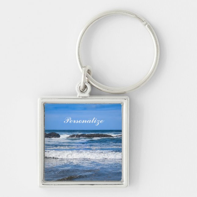 Blue Pacific Ocean With Name Keychain (Front)
