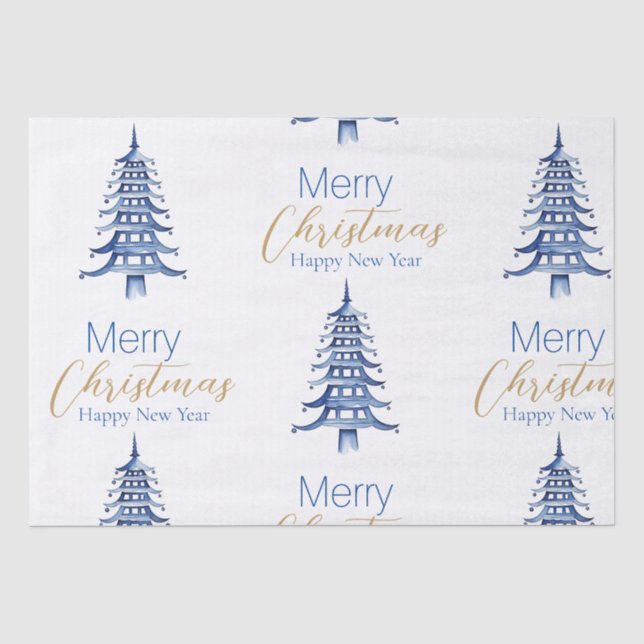 Blue Pagoda Christmas Tree Tissue Paper (Front)