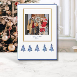 Blue Pagoda Christmas Trees 1-Photo Card