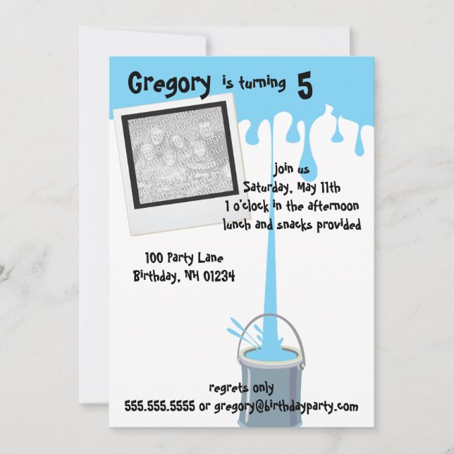 Blue Paint Birthday Party Invitations (Front)