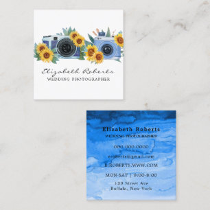 Blue Paint Camera Sunflower Wedding Photographer  Square Business Card