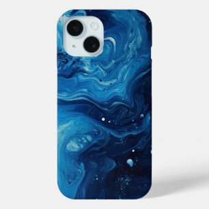 Blue Paint Pour Abstract Liquid Pretty Aesthetic iPhone 15 Case