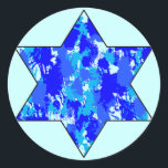 Blue Paint Splatter Jewish Star Classic Round Sticker<br><div class="desc">Blue paint splatter Jewish star stickers.</div>