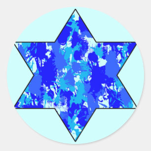 Blue Paint Splatter Jewish Star Classic Round Sticker