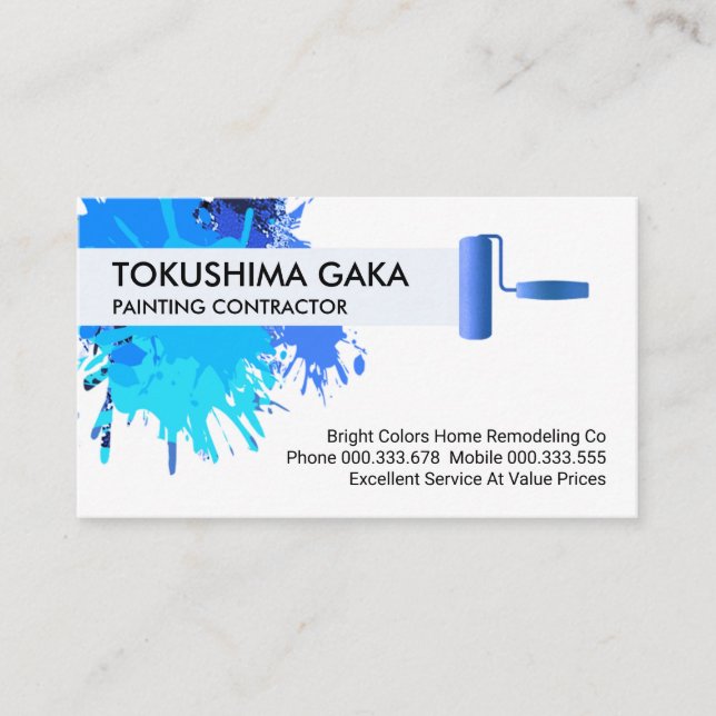 Blue Paint Splatter New Brush Painting Business Card (Front)