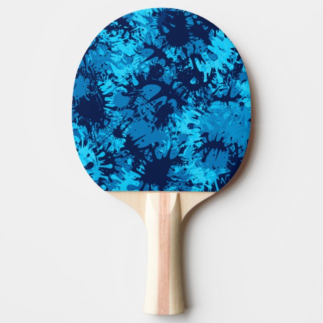 Blue Paint Splatter Ping Pong Paddle (Front)