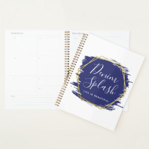 Blue Paint Stroke & Modern Gold Geometric Chic Planner