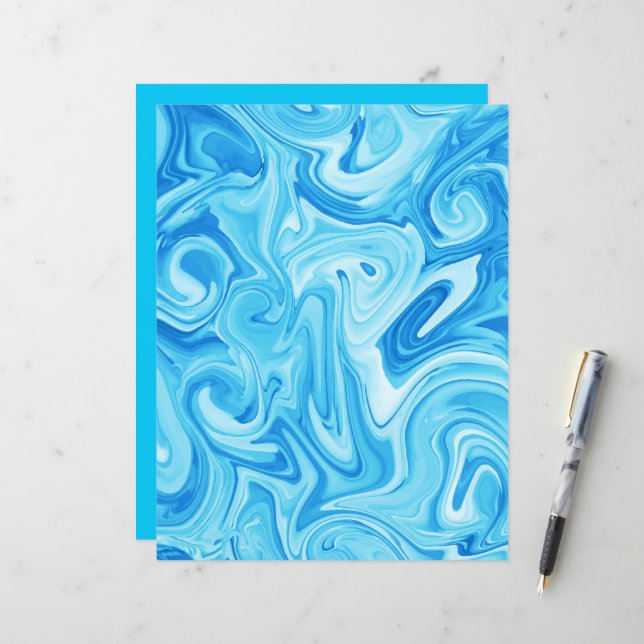 Blue Paint Swirl Art Modern Water Surfing Craft (Front/Back In Situ)