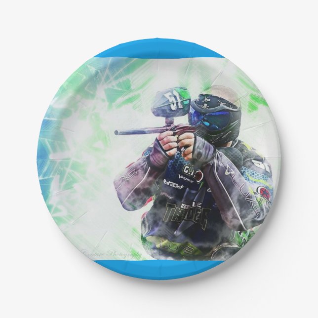 Blue Paintball Paper Plate (Front)
