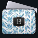 Blue Painted Chevrons Pattern with Monogram Laptop Sleeve<br><div class="desc">An attractive painted chevron pattern with a tribal look,  this blue and white design has a personalized monogram that you can edit with your initial or other desired text.</div>