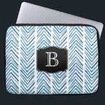 Blue Painted Chevrons Pattern with Monogram Laptop Sleeve<br><div class="desc">An attractive painted chevron pattern with a tribal look,  this blue and white design has a personalized monogram that you can edit with your initial or other desired text.</div>