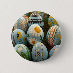 Blue Painted Easter Eggs 2 Inch Round Button