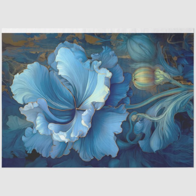 Blue Painted Flower Tissue Paper (Front)