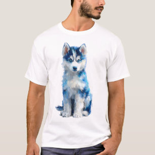 Blue Painted Husky Puppy Portrait Men T-Shirt