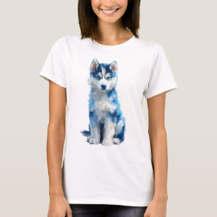 Blue Painted Husky Puppy Portrait Women T-Shirt