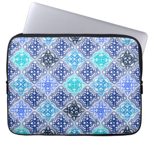 Blue Painted Moroccan Tile Pattern Laptop Sleeve