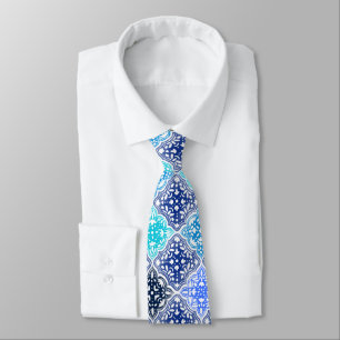 Blue Painted Moroccan Tile Pattern Tie