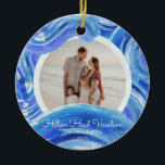 Blue Painted Waves Beach Vacation Christmas Ceramic Ornament<br><div class="desc">Create a keepsake ornament,  for yourself or as a gift to remember you family vacation. Swap in your family photo,  name,  vacation location,  onto this beautifully designed blue painted waves ornament. Perfect for your beach vacation photo!</div>