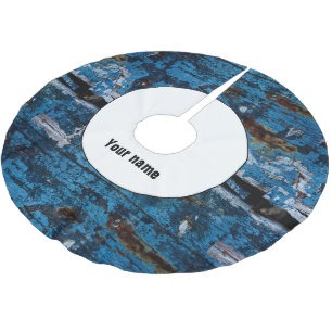Blue painted wood brushed polyester tree skirt
