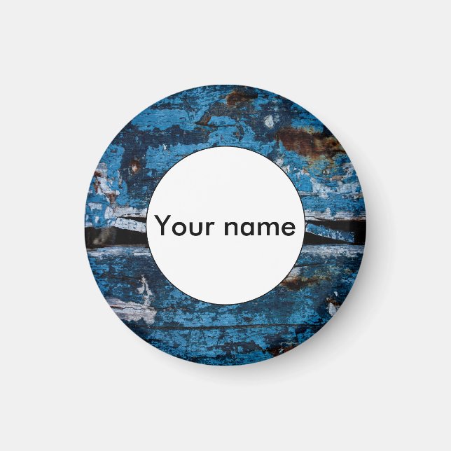 Blue painted wood magnet (Front)