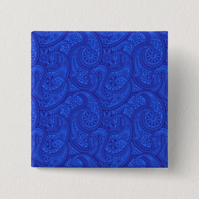 Blue Paisley 2 Inch Square Button (Front)