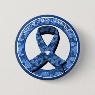 Blue Paisley Awareness Blue Ribbon 2 Inch Round Button