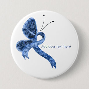 Blue Paisley Awareness Ribbon Butterfly Button